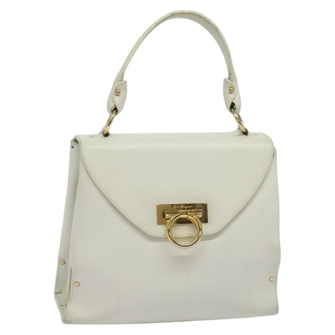 Salvatore Ferragamo Gancini Leather Hand Bag White Gold Made in Italy (1 of 18)