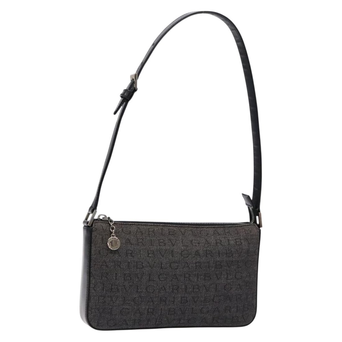 BVLGARI Logo Mania Canvas Shoulder Bag Black Silver Italy: BVLGARI Logo Mania Canvas Shoulder Bag Black Silver Italy This BVLGARI Logo Mania Shoulder Bag is a stylish accessory crafted from durable canvas in a sophisticated black and silver color scheme. Feat