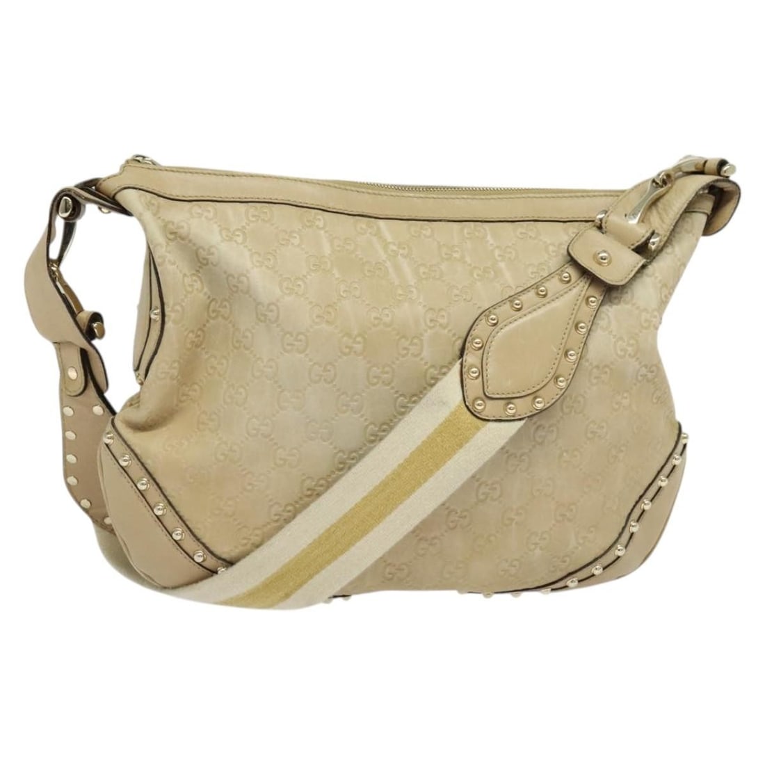 GUCCI GG Canvas Guccissima Shoulder Bag Beige Gold Leather Auth 153691: GUCCI GG Canvas Guccissima Shoulder Bag Beige Gold Leather Auth 153691 This authentic GUCCI shoulder bag showcases a stylish design crafted from high-quality leather and GG canvas in a sophisticated b