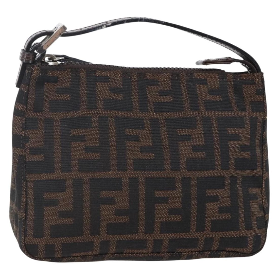 FENDI Zucca Canvas Hand Pouch Black Brown Italy: FENDI Zucca Canvas Hand Pouch Black Brown Italy This FENDI Hand Pouch showcases the iconic Zucca Canvas in a striking combination of black and brown. Crafted in Italy, this stylish hand bag features a