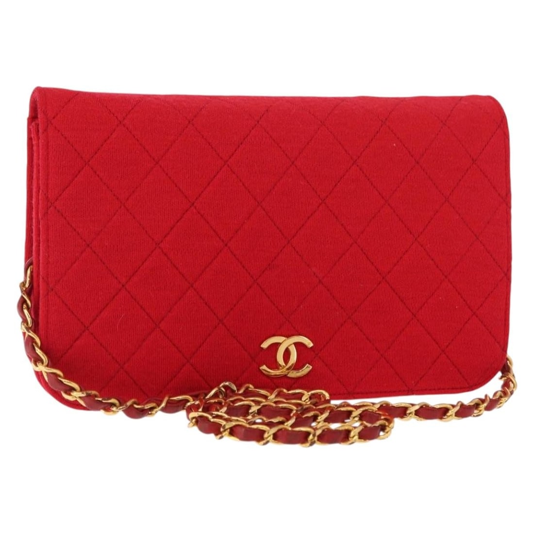 CHANEL Red Gold Matelasse Shoulder Bag Cotton Auth: CHANEL Red Gold Matelasse Shoulder Bag Cotton Auth Experience the elegance of this CHANEL Matelasse Chain Shoulder Bag, crafted from high-quality cotton in a striking red and gold color combination. T