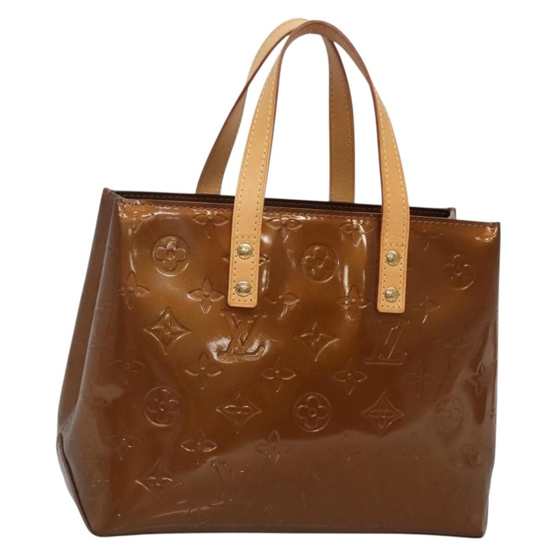 LOUIS VUITTON Monogram Vernis Reade PM Hand Bag Bronze M91146 Auth: LOUIS VUITTON Monogram Vernis Reade PM Hand Bag Bronze M91146 Auth This LOUIS VUITTON Monogram Vernis Reade PM Hand Bag showcases a chic bronze color crafted from patent leather. With dimensions of ap