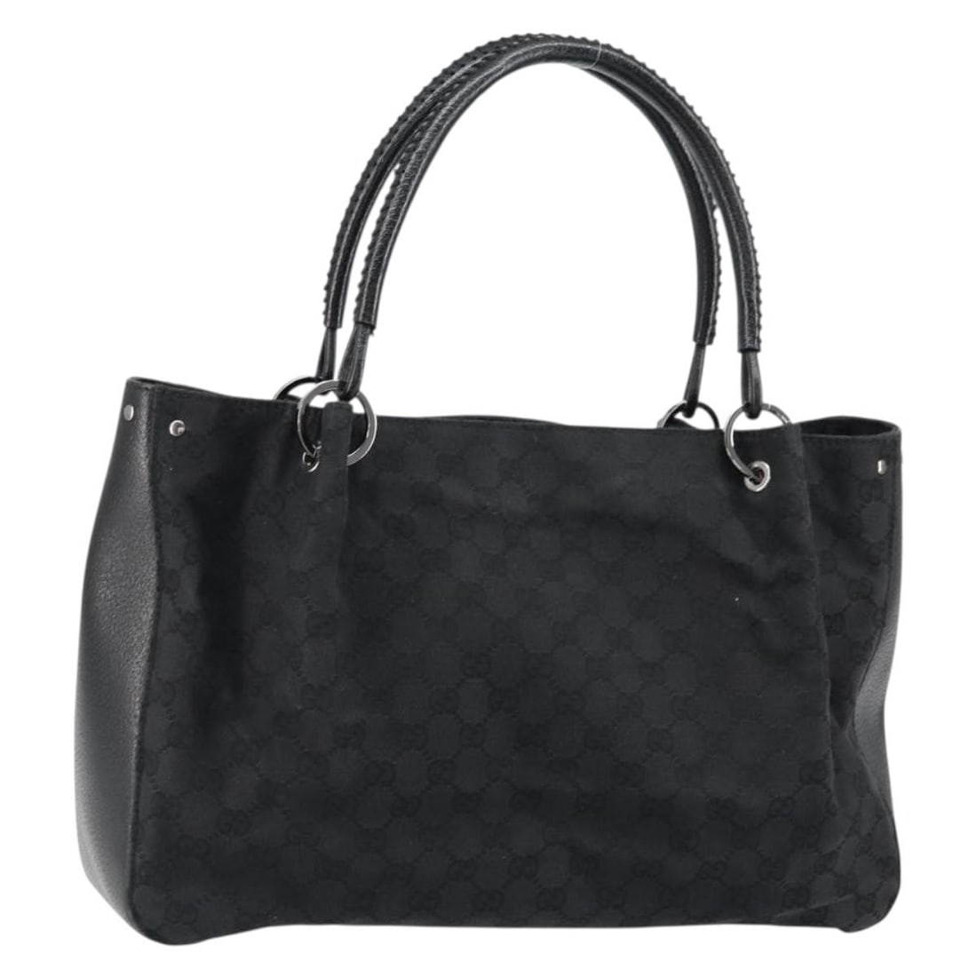GUCCI GG Canvas Tote Bag Black Silver 115015 Italy Authentic: GUCCI GG Canvas Tote Bag Black Silver 115015 Italy Authentic This authentic GUCCI GG Canvas Tote Bag is a stylish accessory crafted in Italy. The exterior features a striking black and silver GG canva