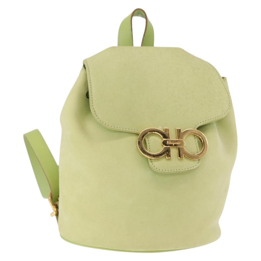 Light Green and Gold Suede Salvatore Ferragamo Backpack Italy: Light Green and Gold Suede Salvatore Ferragamo Backpack Italy This Salvatore Ferragamo backpack is crafted from suede in a gold and light green color combination. Made in Italy, it features a compact