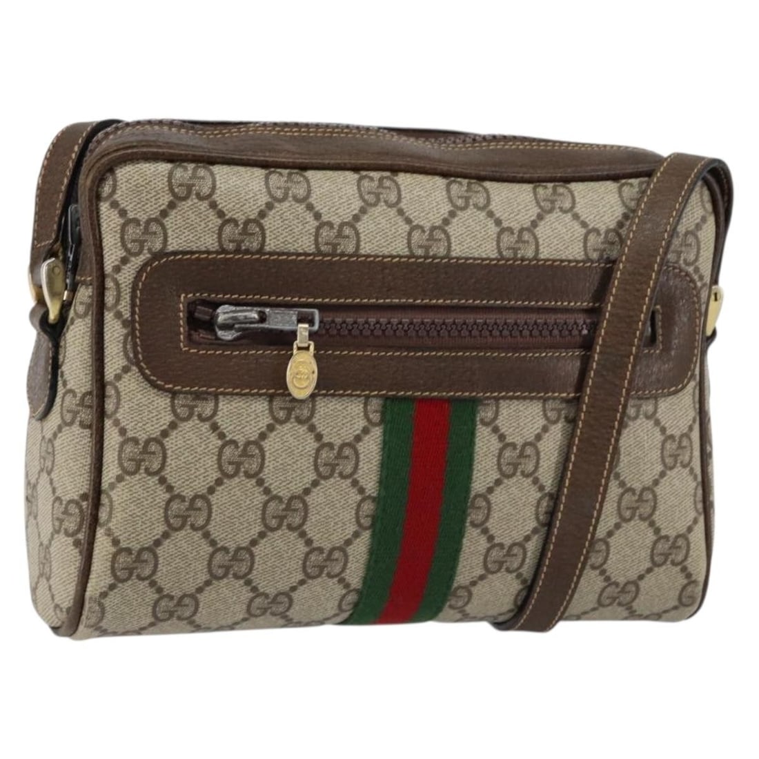 GUCCI GG Supreme Sherry Line Shoulder Bag Beige Gold PVC Italy Auth: GUCCI GG Supreme Sherry Line Shoulder Bag Beige Gold PVC Italy Auth This GUCCI GG Supreme Web Sherry Line Shoulder Bag is a stylish and functional accessory crafted in Italy. Made from durable PVC lea