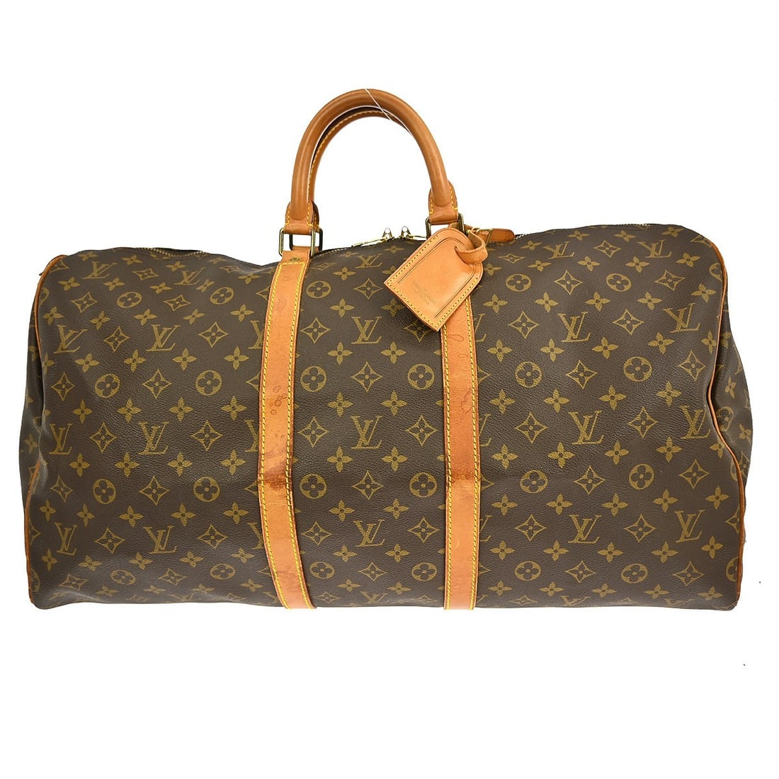 Louis Vuitton Keepall 55 Monogram Canvas Extra Large Travel Duffle Bag M41424: Louis Vuitton Keepall 55 Monogram Canvas Extra Large Travel Duffle Bag M41424 This is a Louis Vuitton Keepall 55 travel handbag in the classic Monogram pattern. Crafted from monogram canvas leather, t