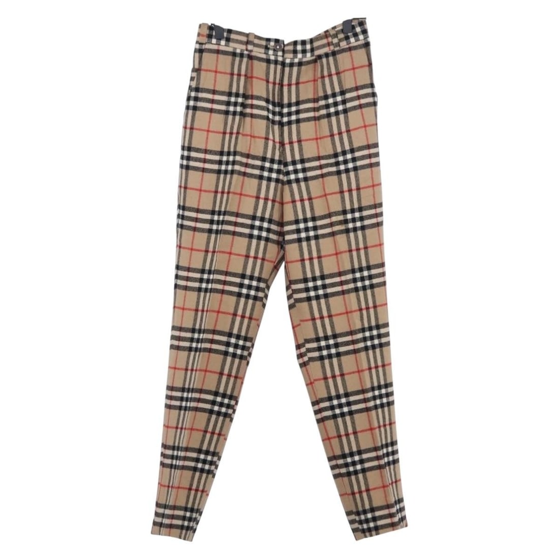 Beige Canvas Pants by Burberrys Nova Check Pattern: Beige Canvas Pants by Burberrys Nova Check Pattern These Burberrys Nova Check pants are crafted from beige canvas and feature the signature check pattern. The pants have a shaft height of approximatel