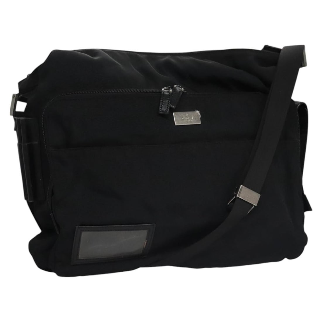 Black Nylon GUCCI 019 0312 Shoulder Purse with Adjustable Strap: Black Nylon GUCCI 019 0312 Shoulder Purse with Adjustable Strap This is a GUCCI shoulder bag crafted from black nylon, featuring a structured silhouette with an adjustable shoulder strap. The bag show