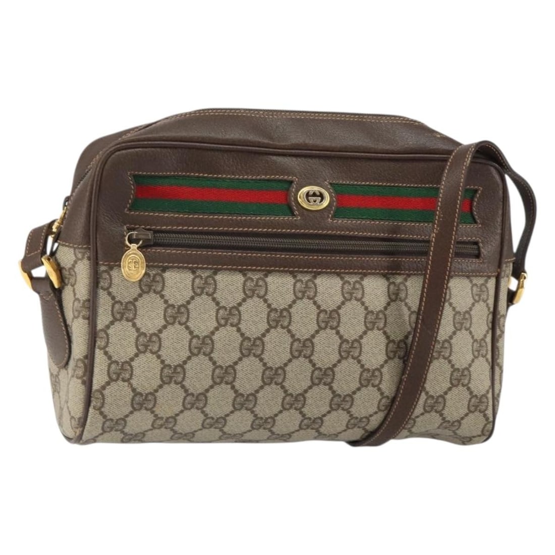 Beige GG Supreme Web Sherry Line Shoulder Bag by Gucci PVC 119 02 088: Beige GG Supreme Web Sherry Line Shoulder Bag by Gucci PVC 119 02 088 This is a Gucci GG Supreme Web Sherry Line shoulder bag, crafted from beige PVC leather and GG canvas. The bag features a classic