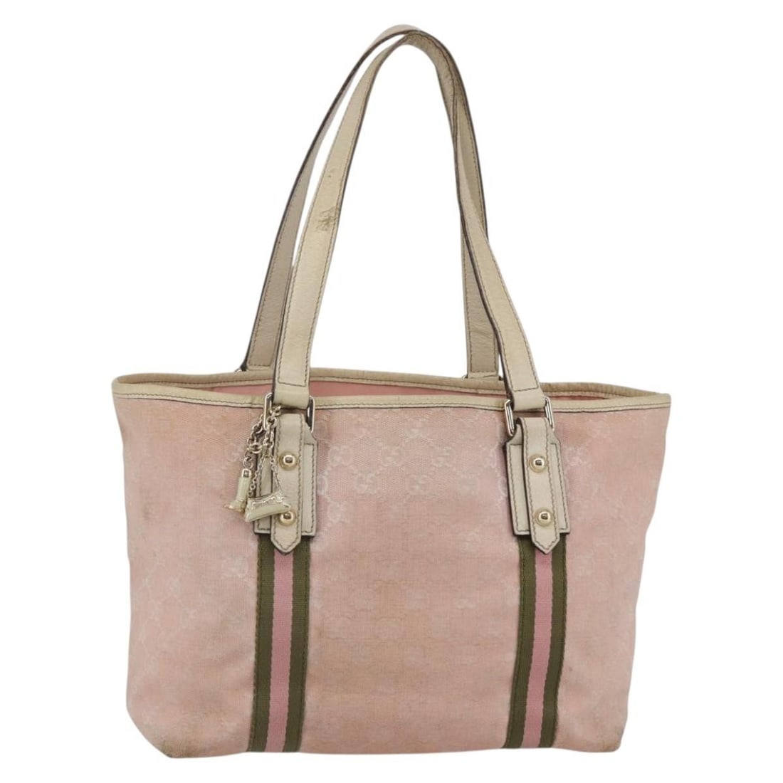 GUCCI Pink Gold GG Canvas Sherry Line Tote Bag Auth 137396: GUCCI Pink Gold GG Canvas Sherry Line Tote Bag Auth 137396 This authentic GUCCI GG Canvas Sherry Line Tote Bag showcases a stunning pink and gold exterior, perfect for adding a touch of luxury to your