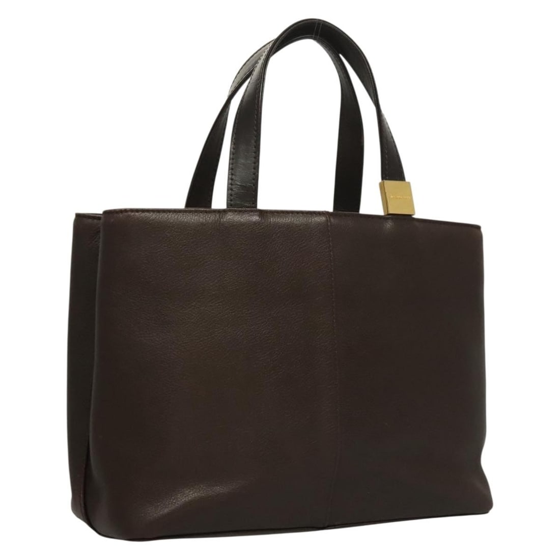 BURBERRY Brown Leather Hand Bag with Gold Accents: BURBERRY Brown Leather Hand Bag with Gold Accents This BURBERRY handbag is crafted from high-quality leather in a sophisticated brown and gold color scheme. Measuring approximately 9.8 inches in lengt