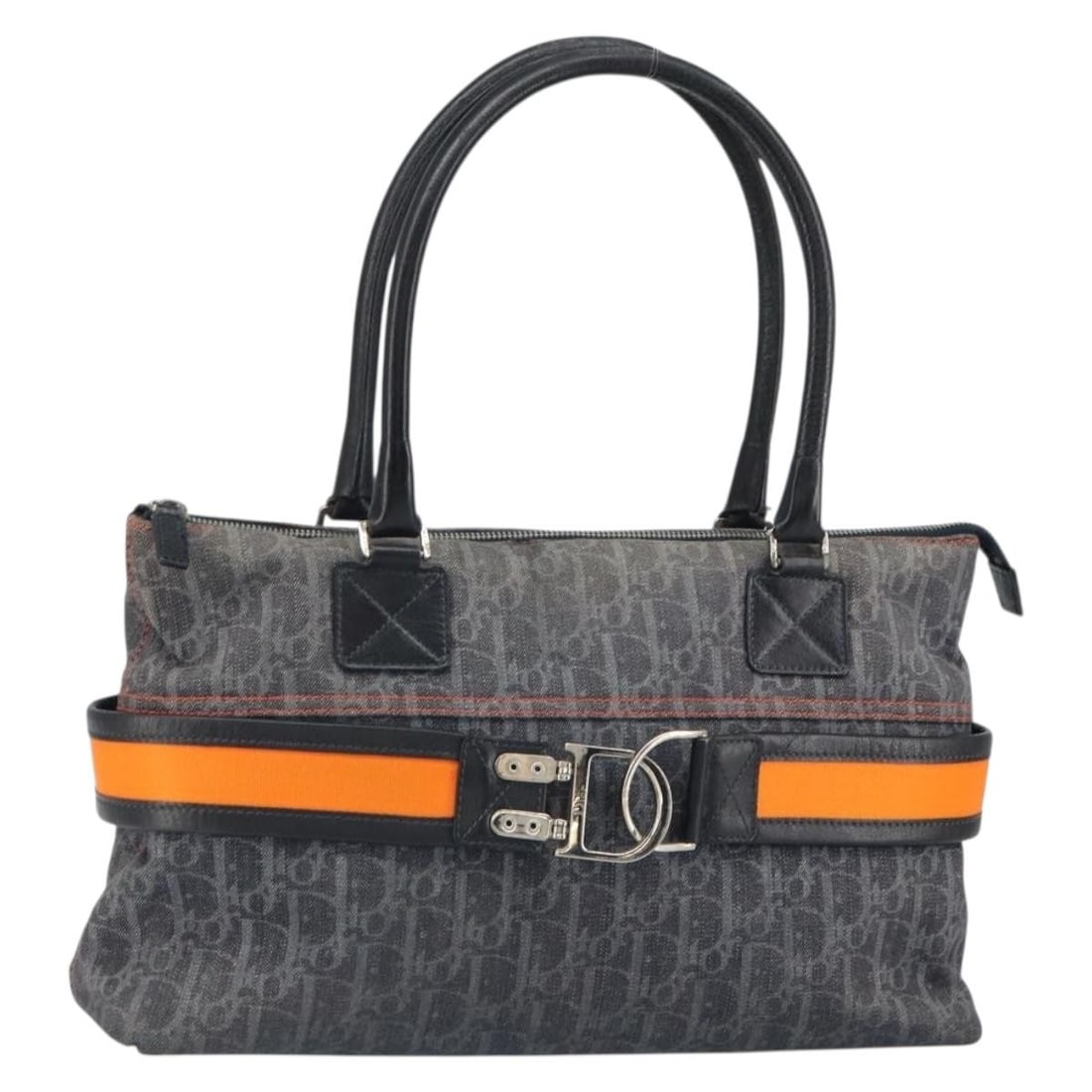 Gray Silver Trotter Canvas Flight Line Handbag by Christian Dior with Guarantee Card: Gray Silver Trotter Canvas Flight Line Handbag by Christian Dior with Guarantee Card This Christian Dior Trotter Canvas Flight line hand bag features a gray and silver exterior made from signature Tro