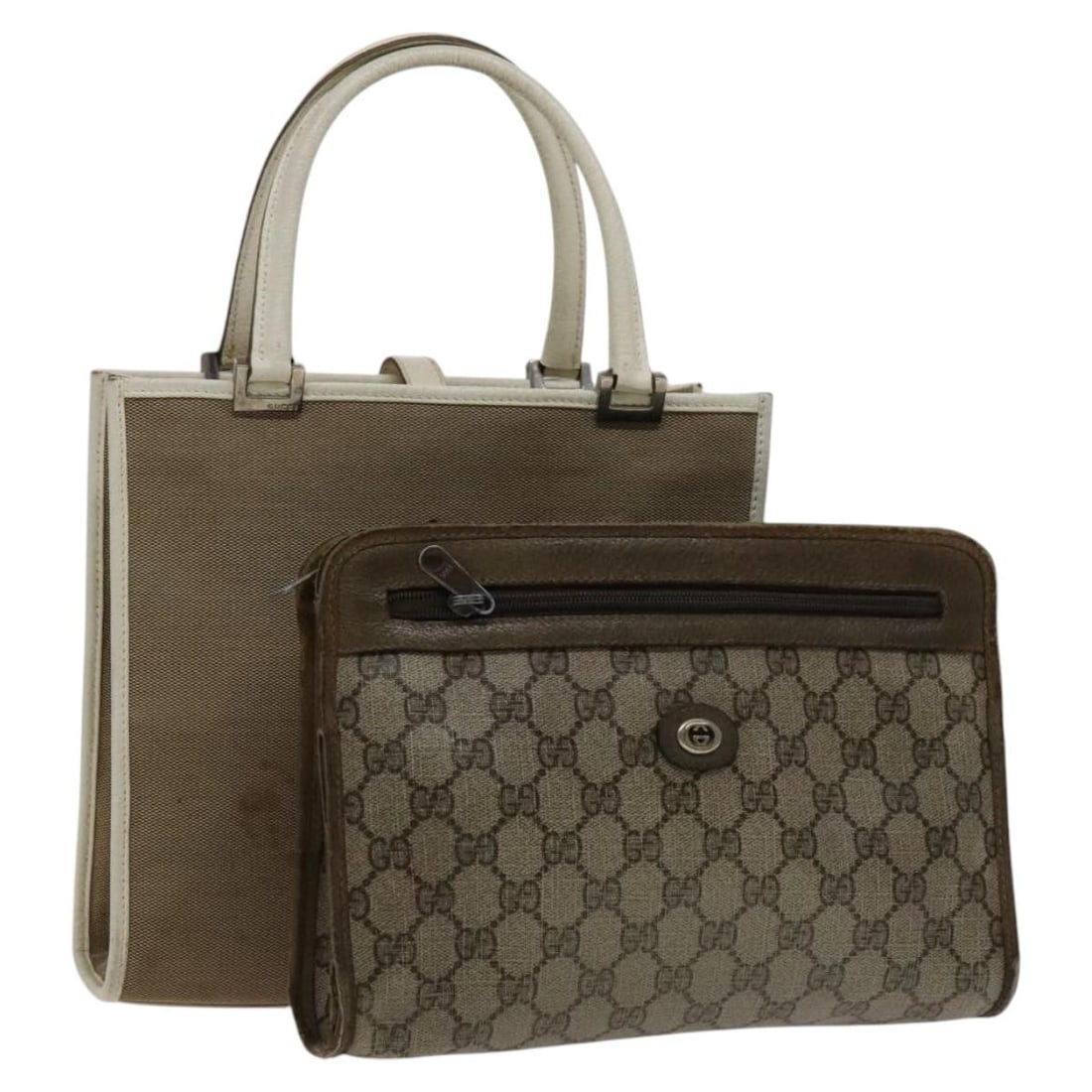 GUCCI GG Supreme Canvas Hand Bag Set of 2 Beige Authentic (1 of 18)