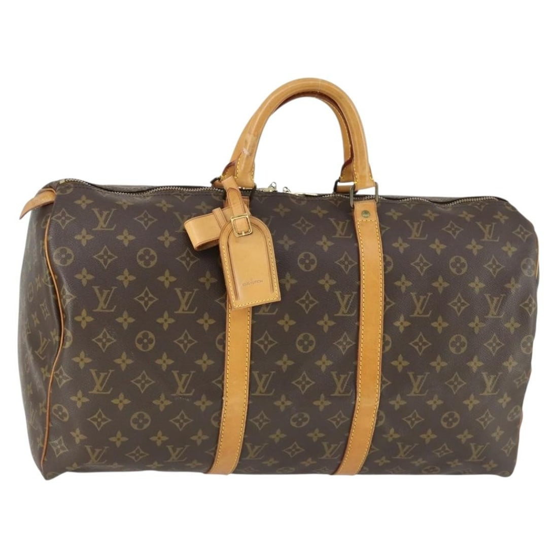 Louis Vuitton Keepall 50 Monogram Canvas Boston Bag M41426 with Name Tag: Louis Vuitton Keepall 50 Monogram Canvas Boston Bag M41426 with Name Tag This is a Louis Vuitton Keepall 50 Boston Bag featuring the iconic Monogram Canvas exterior. The bag is crafted in France and i