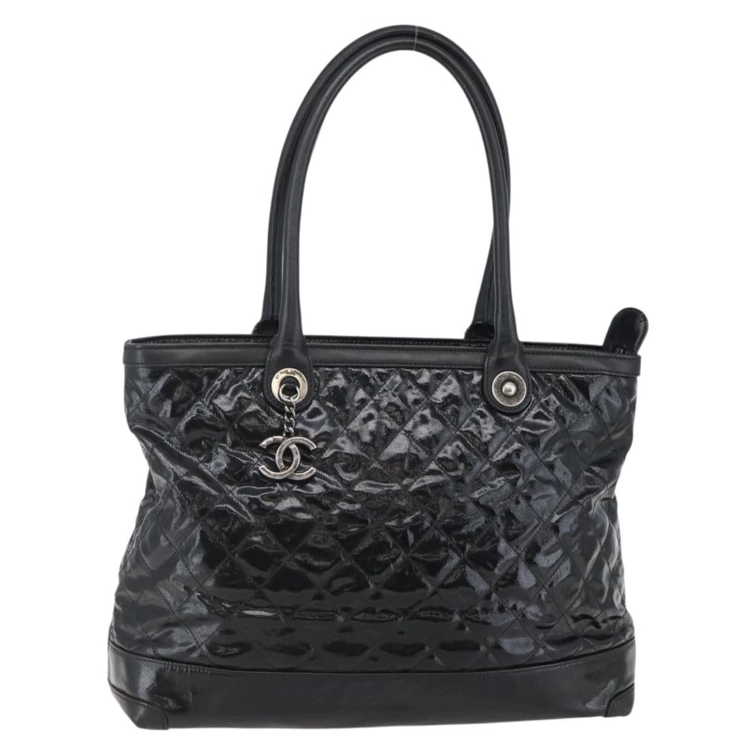 CHANEL Black Silver Coated Canvas Tote Bag Auth Italy: CHANEL Black Silver Coated Canvas Tote Bag Auth Italy This authentic CHANEL tote bag is crafted from durable coated canvas in a sophisticated black and silver color scheme. Designed for both style and