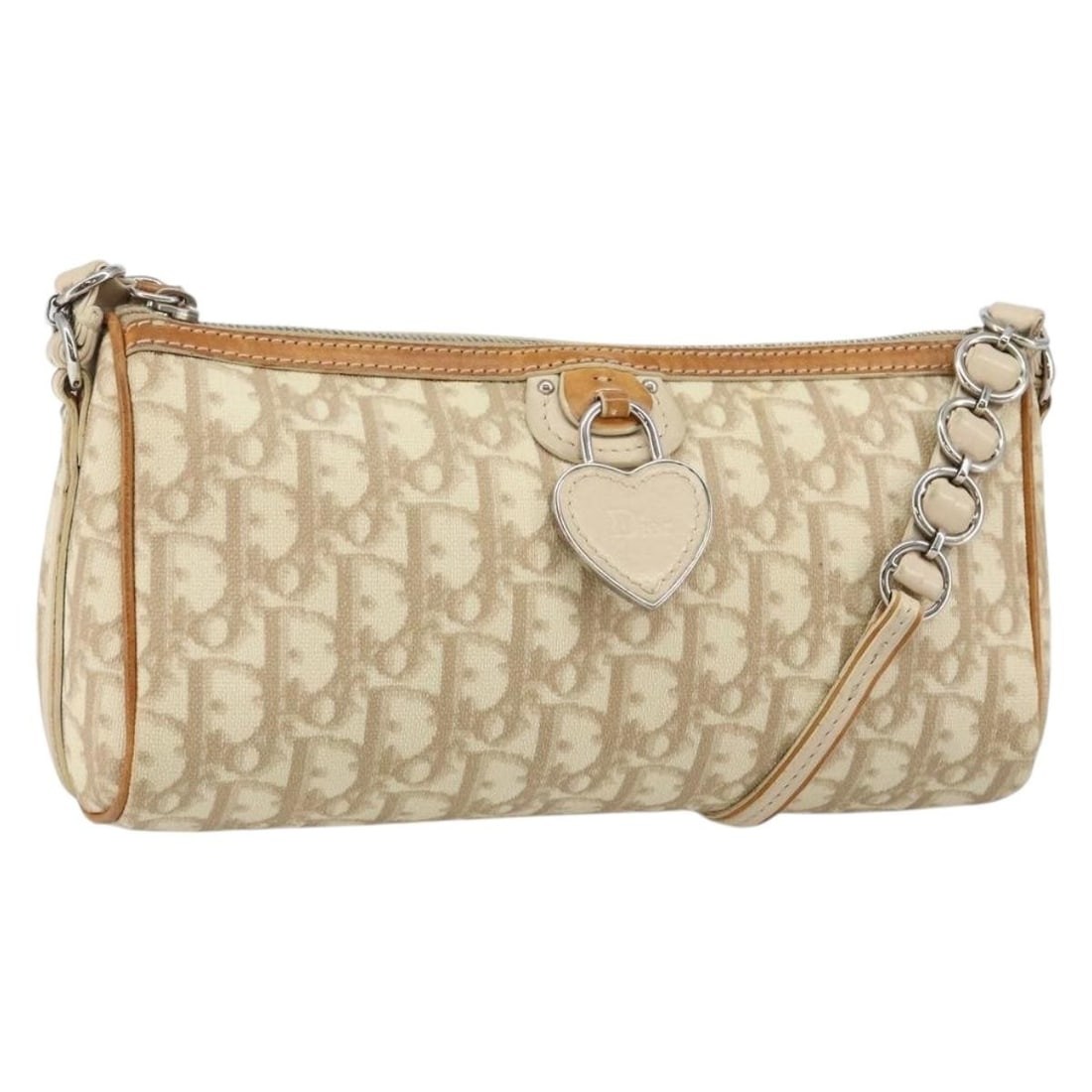 Christian Dior Trotter Canvas Beige Silver Shoulder Bag PVC Auth 143590: Christian Dior Trotter Canvas Beige Silver Shoulder Bag PVC Auth 143590 This Christian Dior Trotter Canvas Romantic Shoulder Bag is a stylish accessory crafted from durable PVC leather in a chic beige
