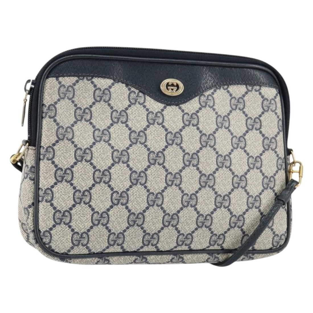 GUCCI GG Supreme Navy Gold PVC Shoulder Bag 97 02 068 Auth: GUCCI GG Supreme Navy Gold PVC Shoulder Bag 97 02 068 Auth This authentic GUCCI GG Supreme Shoulder Bag showcases a sophisticated blend of navy PVC leather and gold accents, reflecting the brand's ren