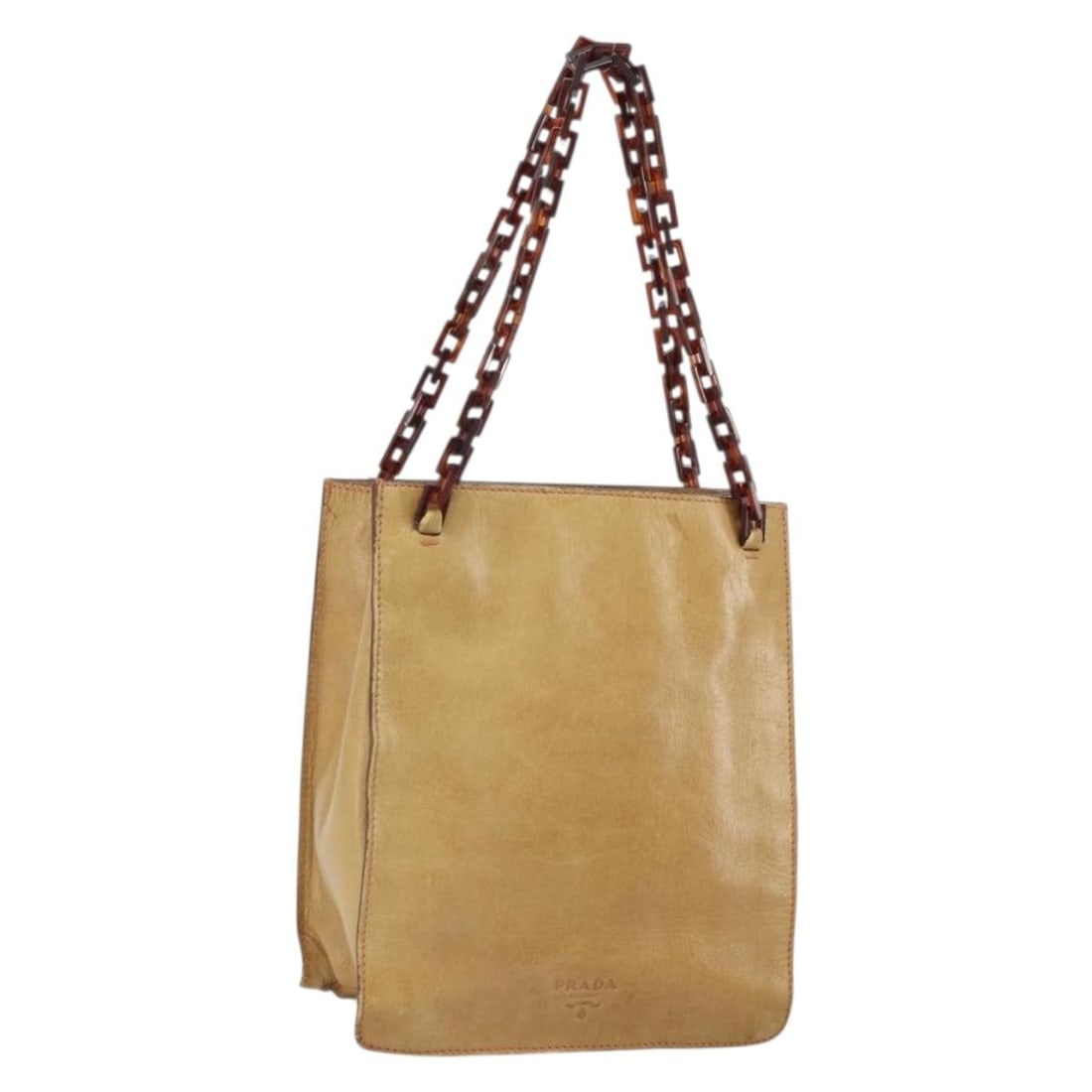 Beige Leather Chain Handle Prada Handbag Made in Italy: Beige Leather Chain Handle Prada Handbag Made in Italy This is a PRADA chain handbag crafted from beige leather with plastic chain accents. Made in Italy, the handbag features a structured yet compact