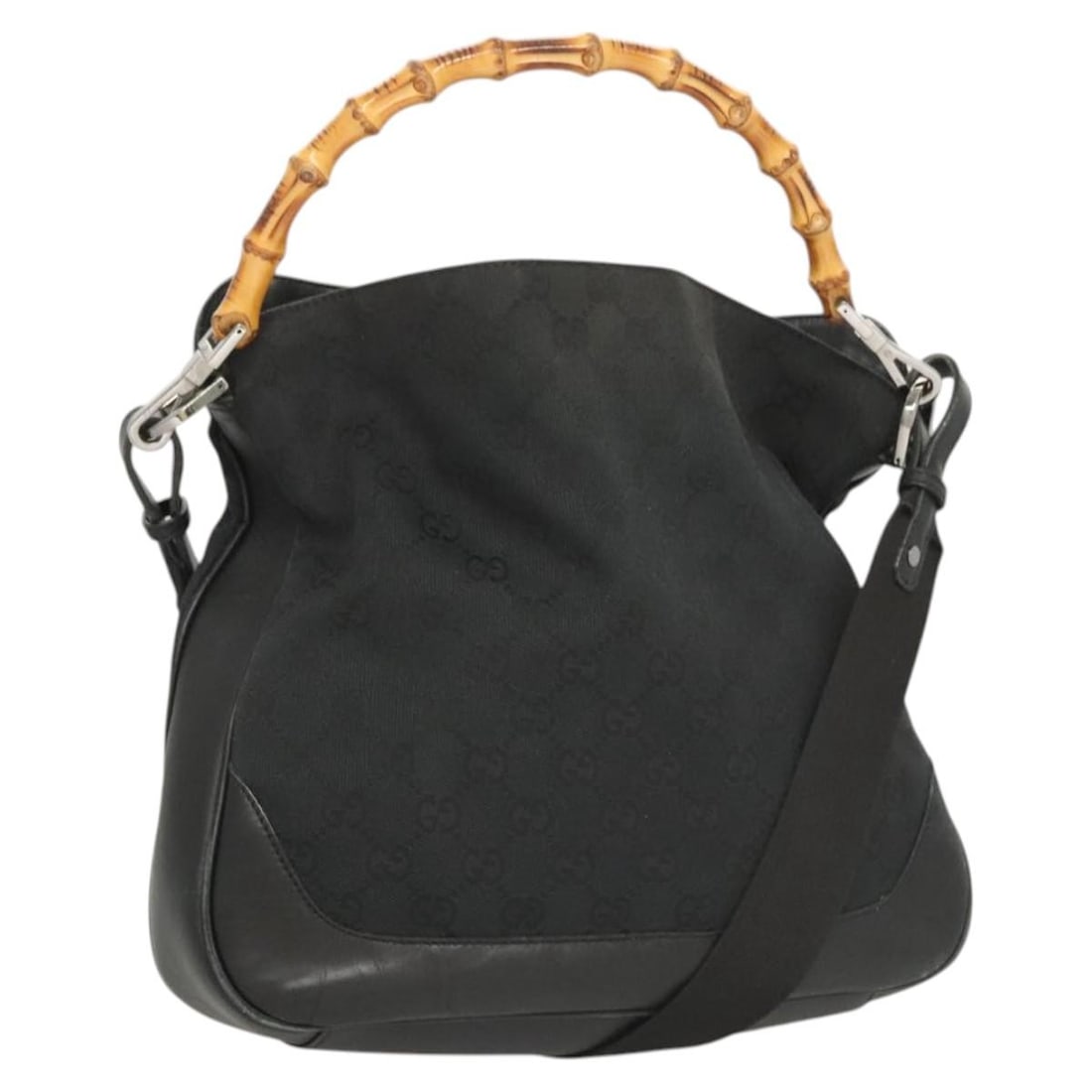 GUCCI GG Canvas Bamboo Hand Bag 2-Way Black Silver 001 4095 Authentic: GUCCI GG Canvas Bamboo Hand Bag 2-Way Black Silver 001 4095 Authentic Elevate your accessory collection with this authentic GUCCI GG Canvas Bamboo Hand Bag. Crafted from durable GG Canvas in a classic