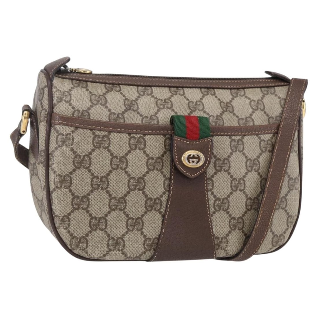 GUCCI GG Supreme Sherry Line Beige Gold PVC Shoulder Bag BA7961: GUCCI GG Supreme Sherry Line Beige Gold PVC Shoulder Bag BA7961 Introducing the GUCCI GG Supreme Web Sherry Line Bag, a sophisticated shoulder bag crafted from durable PVC leather and GG canvas. This