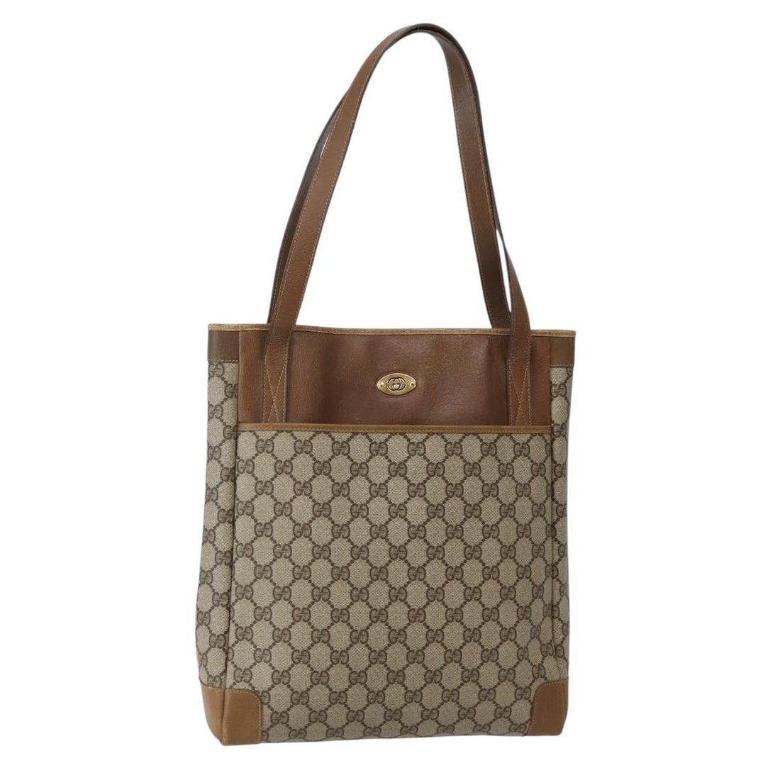GUCCI GG Supreme Tote Bag PVC Beige Gold 002 37 0035 Authentic: GUCCI GG Supreme Tote Bag PVC Beige Gold 002 37 0035 Authentic This authentic GUCCI GG Supreme Tote Bag features a sophisticated blend of PVC leather and GG canvas in a chic beige and gold color schem