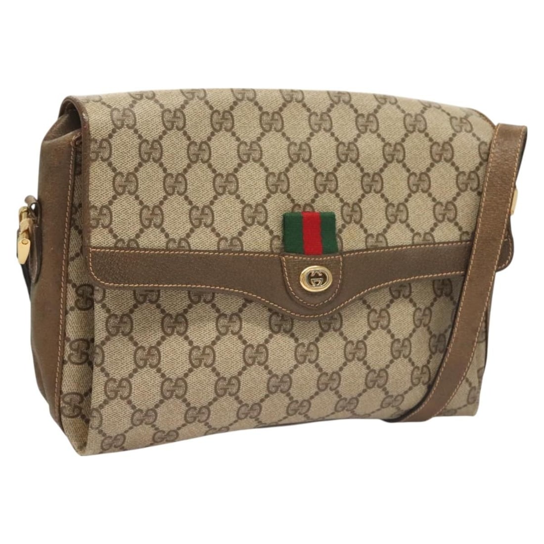 GUCCI GG Supreme Sherry Line Beige Gold Shoulder Bag PVC 904 02 08 Auth: GUCCI GG Supreme Sherry Line Beige Gold Shoulder Bag PVC 904 02 08 Auth This elegant GUCCI GG Supreme Web Sherry Line Shoulder Bag is crafted from durable PVC leather in a sophisticated beige and gold