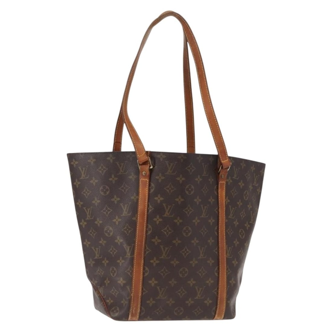 Monogram Canvas Sac Shopping Tote M51108 by Louis Vuitton: Monogram Canvas Sac Shopping Tote M51108 by Louis Vuitton This Louis Vuitton Monogram Sac Shopping Tote Bag, model M51108, features the classic monogram canvas exterior with natural leather trim. The