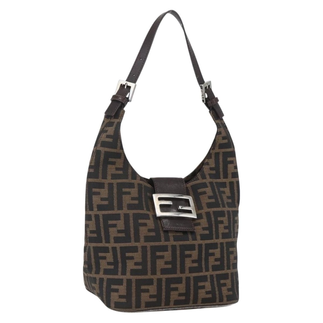 Fendi Zucca Canvas Black Brown Silver Italian Handbag: Fendi Zucca Canvas Black Brown Silver Italian Handbag This FENDI Zucca Canvas Hand Bag features the signature black and brown Zucca canvas with silver-tone details. The bag is made in Italy and offers