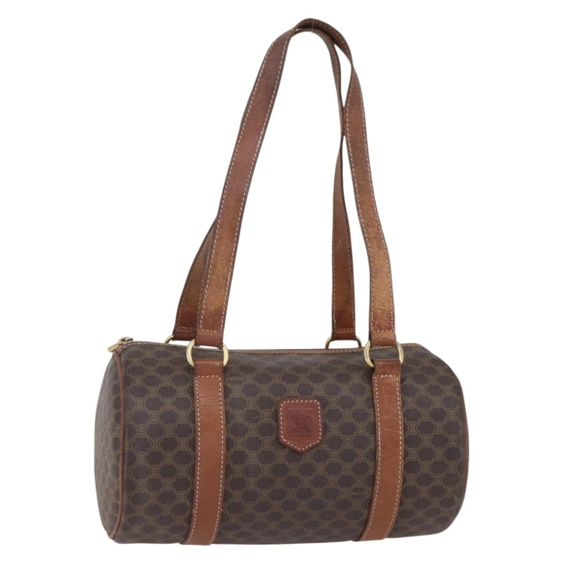 CELINE Macadam Canvas Shoulder Bag Brown Gold PVC Leather Italy Auth 153468: CELINE Macadam Canvas Shoulder Bag Brown Gold PVC Leather Italy Auth 153468 This authentic CELINE Macadam Canvas Shoulder Bag is crafted from durable PVC leather in a stylish brown and gold color comb