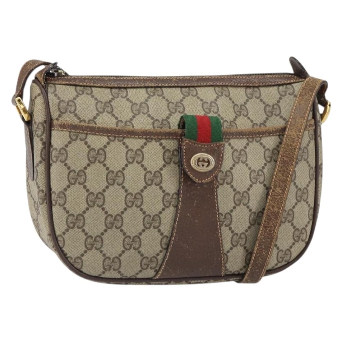 Gucci 89 02 032 GG Supreme Beige Sherry Line PVC Shoulder Bag: Gucci 89 02 032 GG Supreme Beige Sherry Line PVC Shoulder Bag This GUCCI GG Supreme Web Sherry Line Shoulder Bag features a beige and gold color scheme with PVC leather and GG canvas exterior. The bag