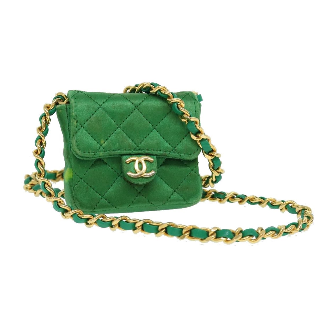 CHANEL Mini Matelasse Green Gold Satin Shoulder Bag Auth 1765972 (1 of 18)
