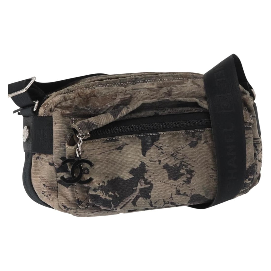 Chanel Gray Nylon Sports Line Shoulder Bag with Silver CC Logo: Chanel Gray Nylon Sports Line Shoulder Bag with Silver CC Logo This CHANEL Sports Line shoulder bag is crafted from gray and silver nylon and features a classic CC logo. Designed with a practical adju