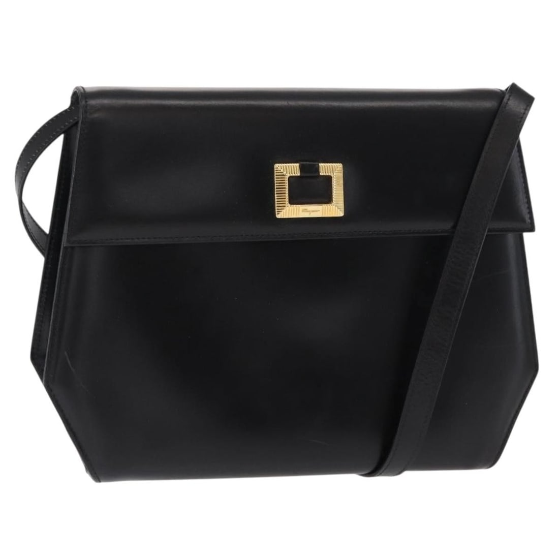 Salvatore Ferragamo Gancini Black Gold Leather Shoulder Bag Auth BA8683: Salvatore Ferragamo Gancini Black Gold Leather Shoulder Bag Auth BA8683 This Salvatore Ferragamo Gancini Shoulder Bag is a stylish accessory crafted in Italy from high-quality black leather with elega