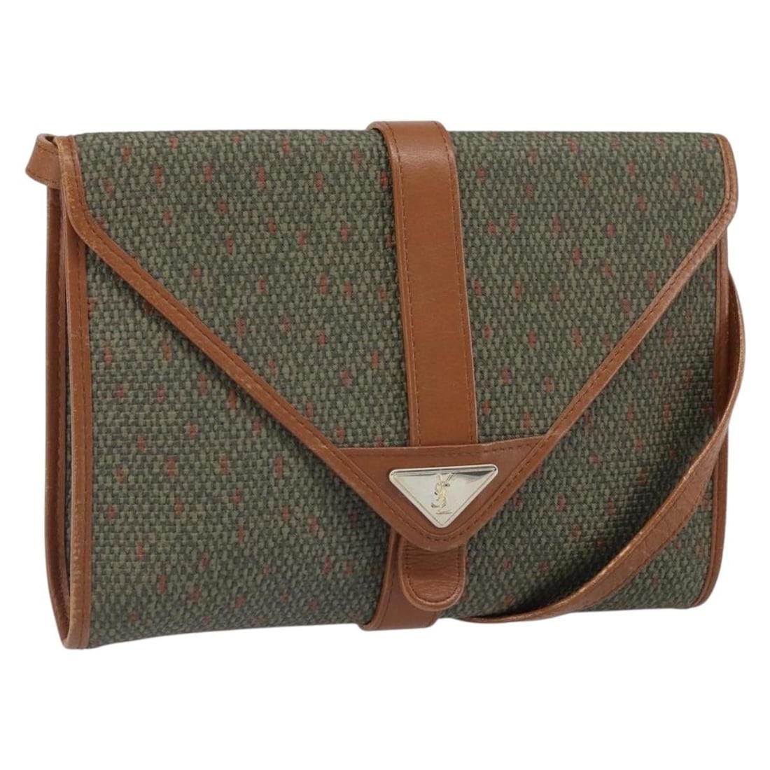 Green PVC Leather Saint Laurent Shoulder Bag with Gold Details: Green PVC Leather Saint Laurent Shoulder Bag with Gold Details This is a Saint Laurent shoulder bag crafted from green and gold PVC leather. The bag features a structured silhouette with an adjustable