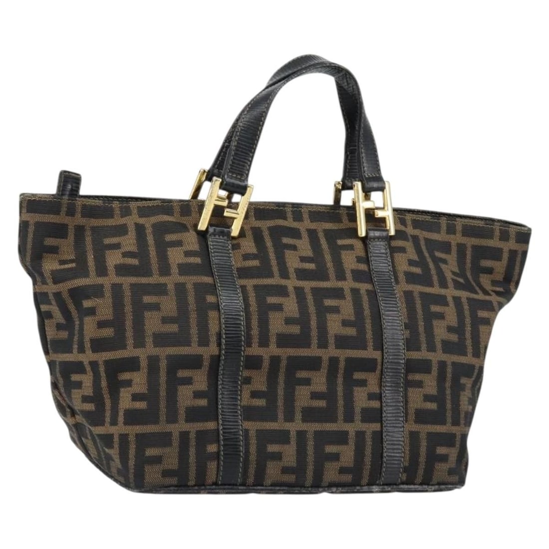 FENDI Zucca Canvas Hand Bag Black Brown Gold Auth Italy: FENDI Zucca Canvas Hand Bag Black Brown Gold Auth Italy This authentic Fendi Zucca Canvas Hand Bag showcases a stylish blend of black, brown, and gold colors. Crafted in Italy, it features a Zucca can