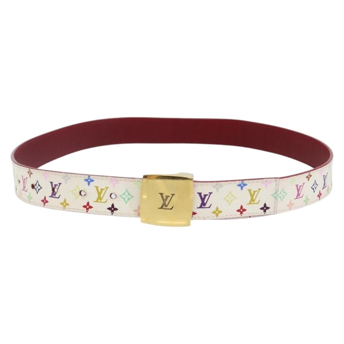 LOUIS VUITTON Monogram Multicolor Ceinture LV Cut Belt 35.8 White Auth CA0027 (1 of 12)