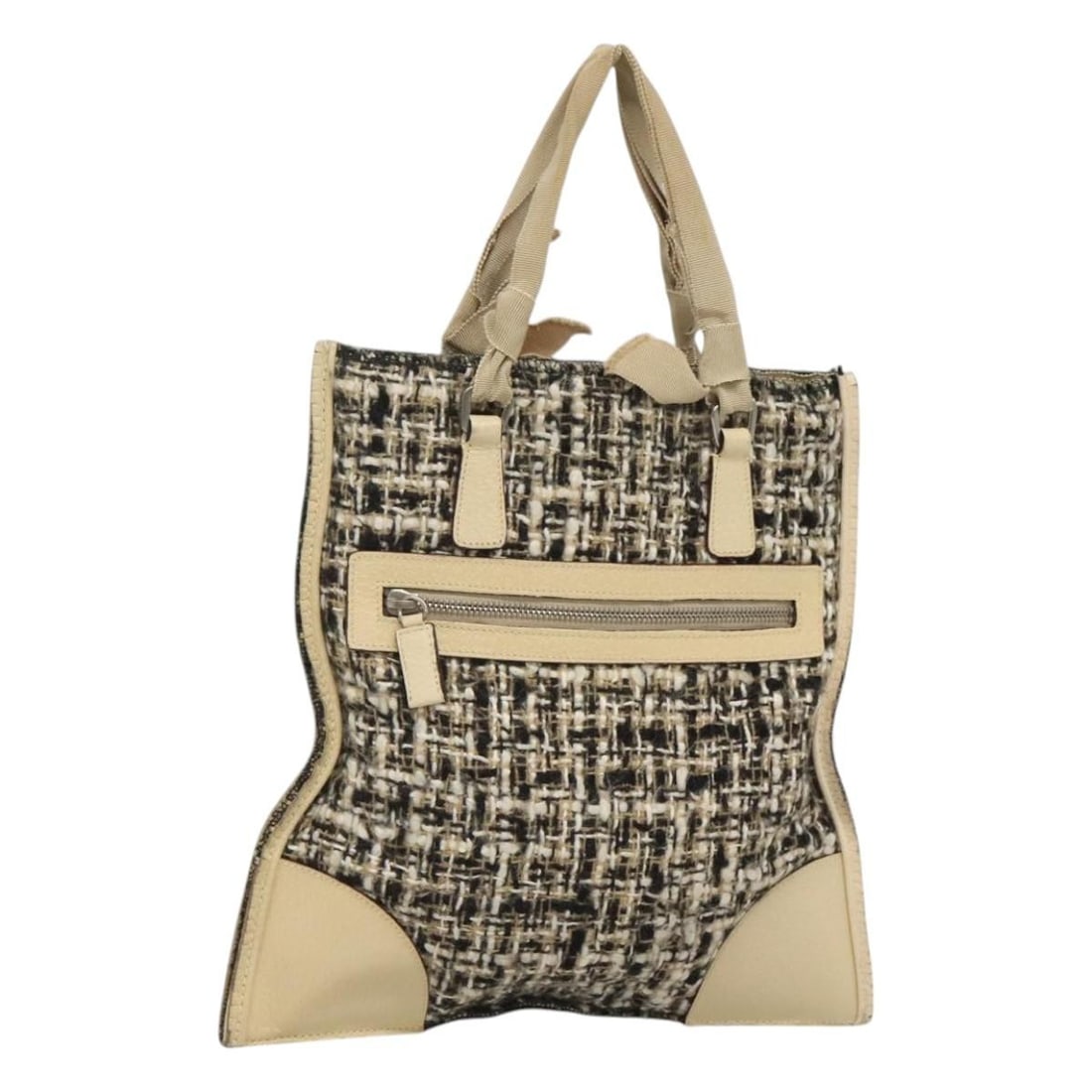 PRADA Beige Wool Hand Bag Made in Italy Auth 121997: PRADA Beige Wool Hand Bag Made in Italy Auth 121997 This authentic PRADA hand bag features a stylish tweed leather construction in a sophisticated beige color. Crafted in Italy, it measures approximat