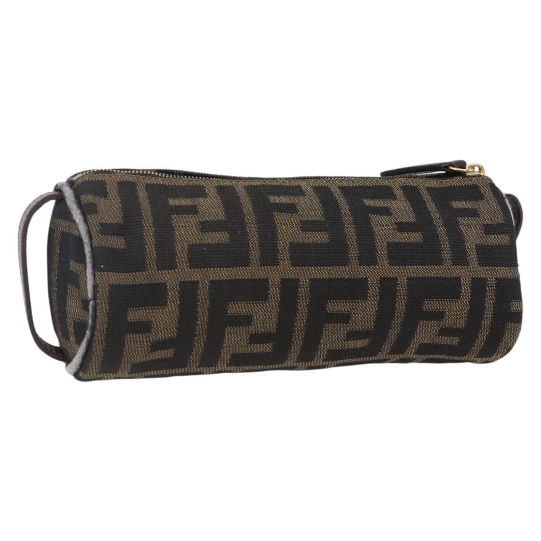FENDI Zucca Canvas Pouch Black Brown Made in Italy: FENDI Zucca Canvas Pouch Black Brown Made in Italy This FENDI Zucca Canvas Pouch is a stylish accessory crafted in Italy, featuring a distinctive black and brown Zucca canvas exterior. Measuring appro