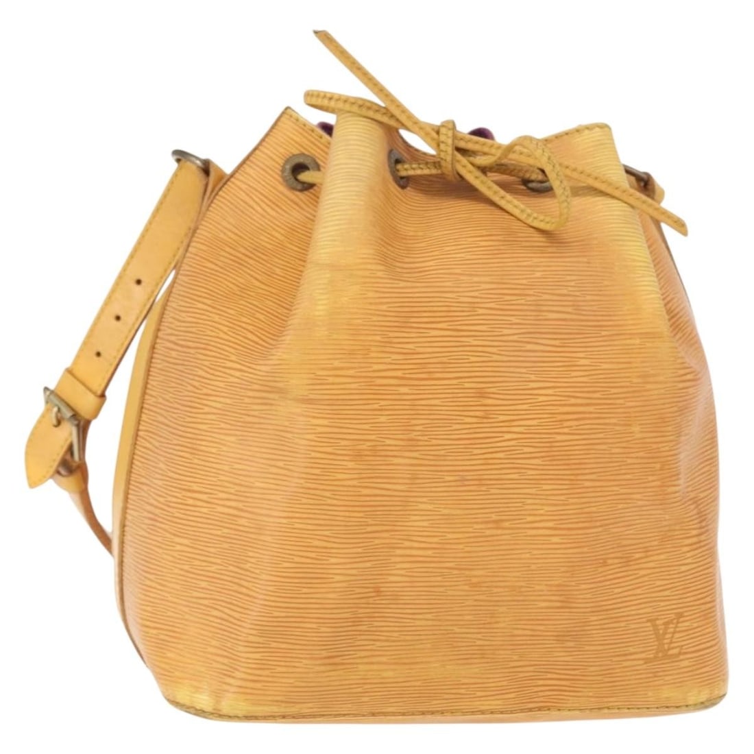 Louis Vuitton Epi Leather Petit Noe Yellow Shoulder Bag M44109 France: Louis Vuitton Epi Leather Petit Noe Yellow Shoulder Bag M44109 France This Louis Vuitton Petit Noe shoulder bag features durable yellow Epi leather with a structured silhouette. The bag includes an ad