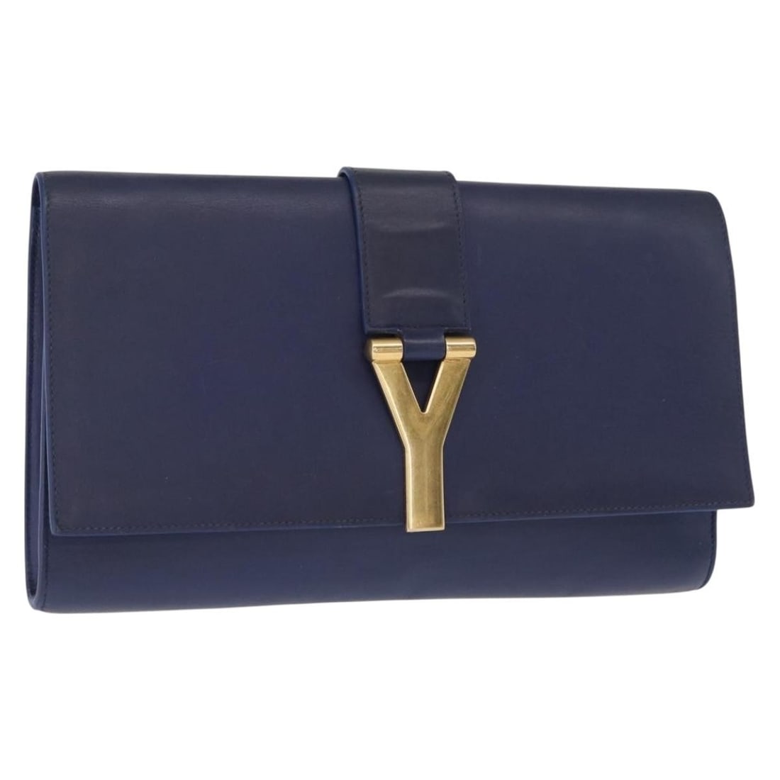 SAINT LAURENT Y Line Blue Gold Leather Clutch Bag Auth 157238V: SAINT LAURENT Y Line Blue Gold Leather Clutch Bag Auth 157238V Elevate your style with this SAINT LAURENT Y Line Clutch Bag, a stunning accessory crafted in Italy from premium leather. Featuring a str