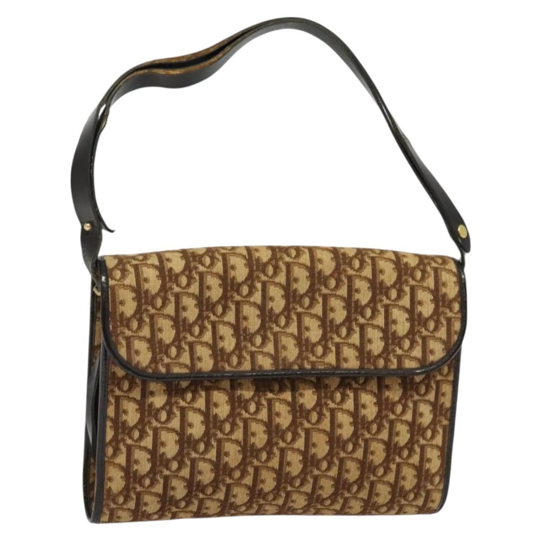 Christian Dior Brown Gold Trotter Canvas Shoulder Bag Auth 135940: Christian Dior Brown Gold Trotter Canvas Shoulder Bag Auth 135940 This authentic Christian Dior Trotter Canvas Shoulder Bag showcases a stylish brown and gold color scheme, crafted in France. The bag