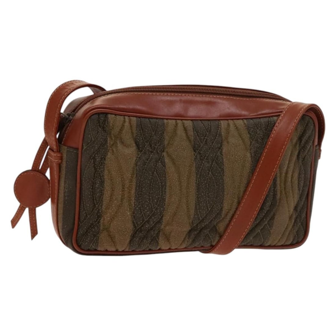 Fendi Pecan Canvas Shoulder Bag Black Brown Gold Coated Canvas Italy: Fendi Pecan Canvas Shoulder Bag Black Brown Gold Coated Canvas Italy This Fendi shoulder bag showcases a stylish blend of black, brown, and gold in its coated canvas exterior. Crafted in Italy, this b