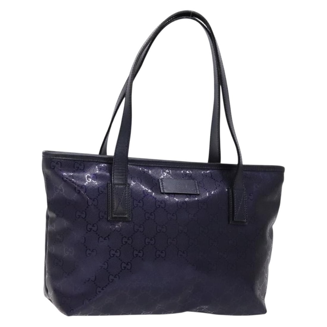 GUCCI GG Tote Bag PVC Navy Silver 211133 Made in Italy: GUCCI GG Tote Bag PVC Navy Silver 211133 Made in Italy Elevate your accessory collection with this authentic GUCCI GG Implementation Tote Bag, crafted from durable PVC leather in a striking navy and s