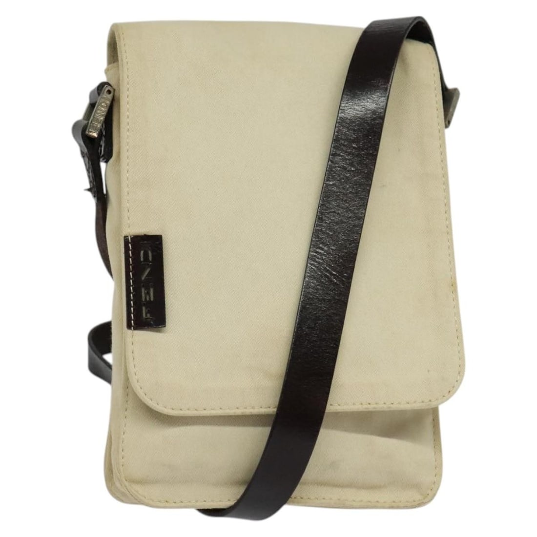 FENDI White Silver Canvas Shoulder Bag Made in Italy: FENDI White Silver Canvas Shoulder Bag Made in Italy This FENDI shoulder bag is crafted from durable canvas, featuring a chic white and silver exterior. The bag is designed for stylish functionality,