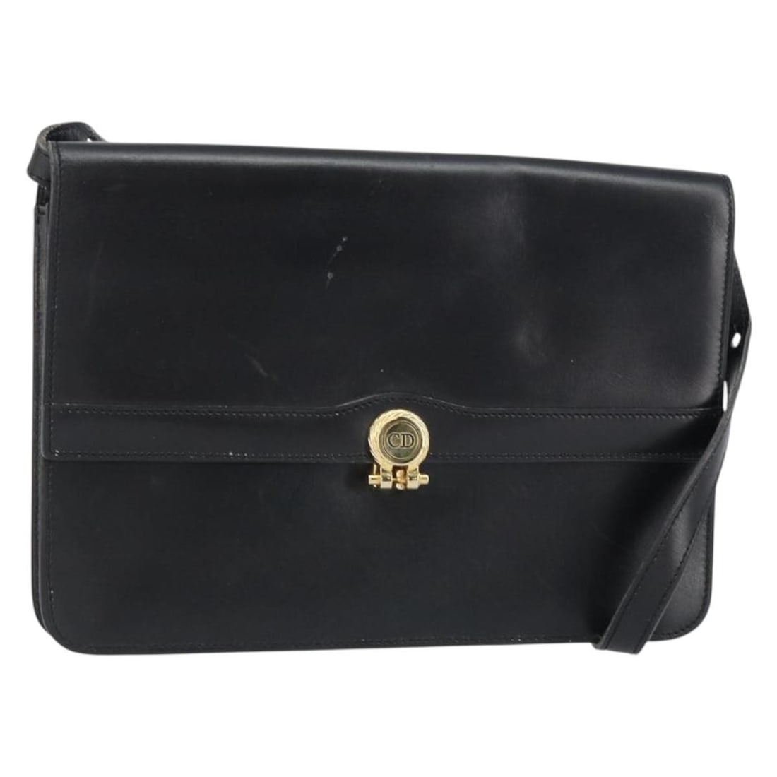 Black Leather Christian Dior Shoulder Bag with Gold Accents: Black Leather Christian Dior Shoulder Bag with Gold Accents This Christian Dior shoulder bag features black leather accented with gold-tone details. Made in France, it showcases a sleek design with a