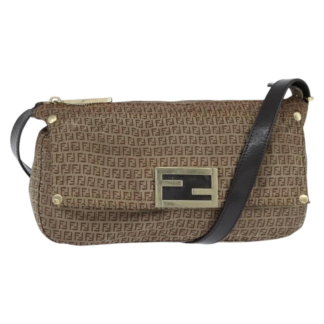 FENDI Zucchino Nylon Shoulder Bag Beige Gold Made in Italy: FENDI Zucchino Nylon Shoulder Bag Beige Gold Made in Italy This FENDI Zucchino Canvas Shoulder Bag is a stunning blend of style and functionality. Crafted in Italy, this bag features a durable nylon e