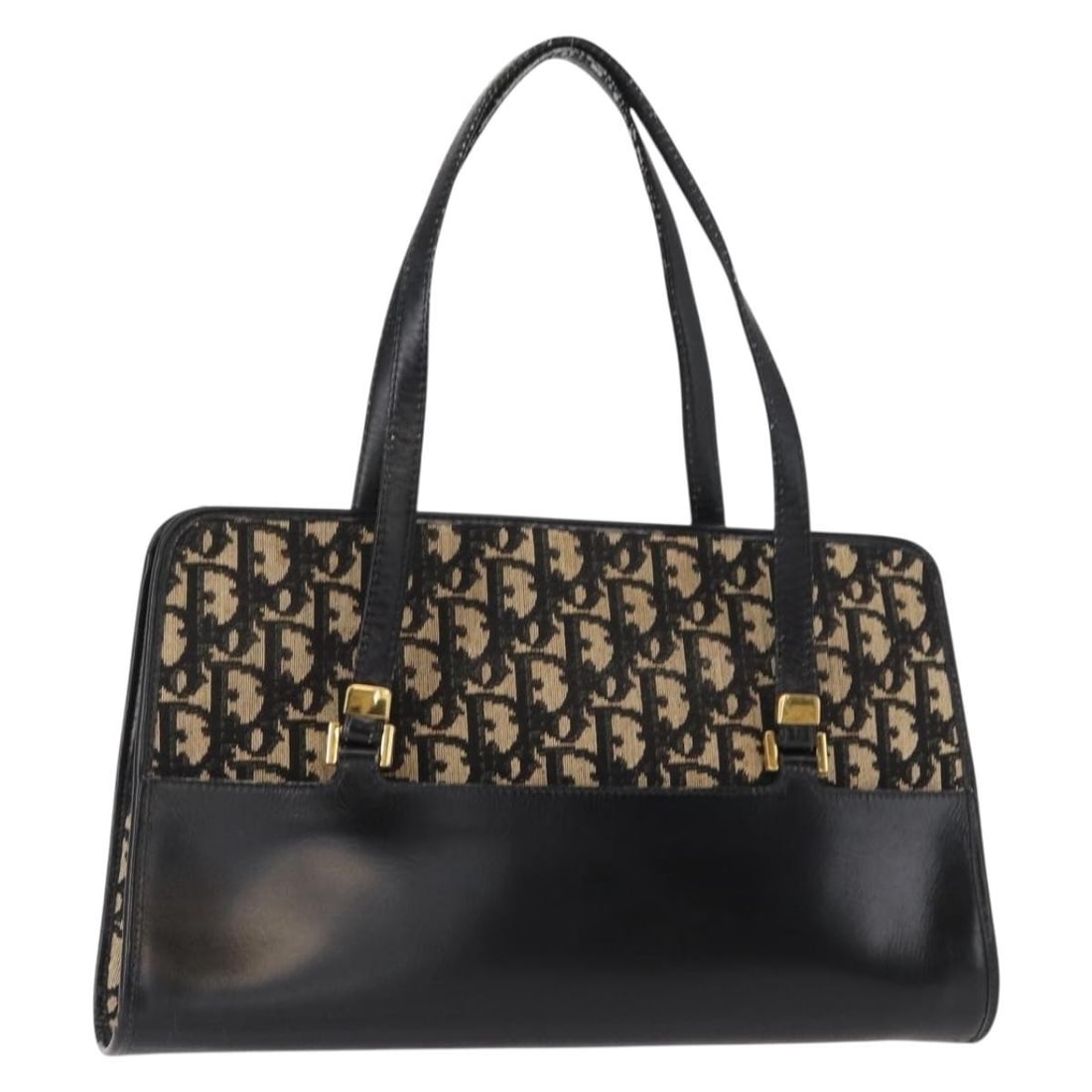 Black and Gold Trotter Canvas Handbag by Christian Dior France: Black and Gold Trotter Canvas Handbag by Christian Dior France This Christian Dior Trotter Canvas handbag features a classic black and gold colorway and is crafted in France. Made with the signature T
