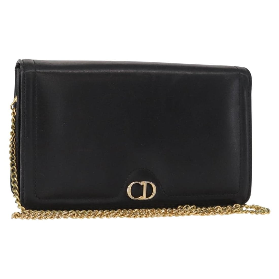 Christian Dior Black Leather Shoulder Bag with Gold Chain Detail: Christian Dior Black Leather Shoulder Bag with Gold Chain Detail This Christian Dior chain shoulder bag features a black leather exterior with gold-tone accents. The bag is designed with a compact sil