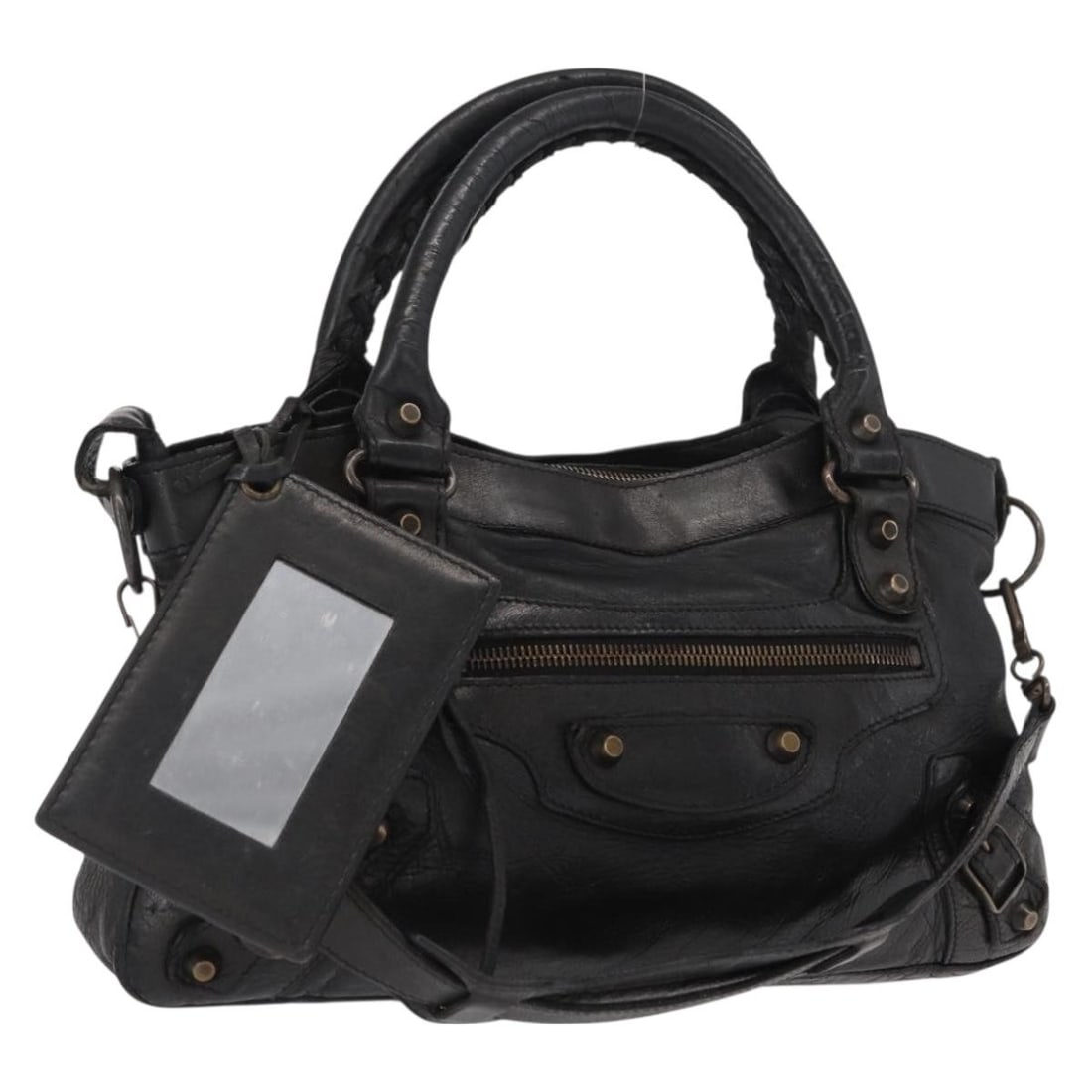 Balenciaga The First Black Leather Shoulder Bag 103208 Repainted Italy: Balenciaga The First Black Leather Shoulder Bag 103208 Repainted Italy This is a Balenciaga The First shoulder bag crafted from black leather. The bag has been repainted at a non-authorized store and