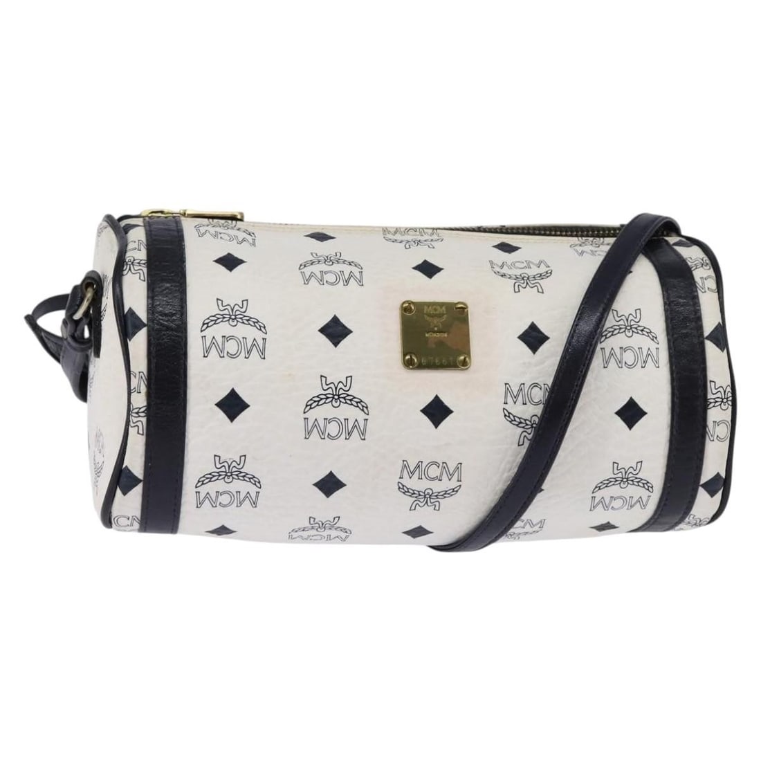 MCM Logogram Vicetos Shoulder Bag PVC Leather White Gold Made in Germany: MCM Logogram Vicetos Shoulder Bag PVC Leather White Gold Made in Germany This MCM Logogram Vicetos Shoulder Bag is a stylish accessory crafted from durable PVC leather in a chic white and gold color s